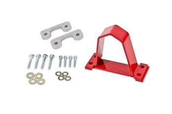 Red driveshaft safety loop with Grade 8 hardware; includes installation hardware, designed for 2015-2019 Cadillac CTS-V and 2016-2024 Chevy Camaros.